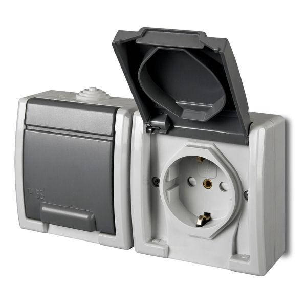 

Розетка с крышкой двойная Elektro-Plast Aquant IP55 c з/к 16А серая (1245-10)