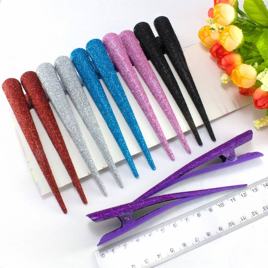 

(12шт) Зажимы для волос стрела 12,5см с блёстками, Микс 6 цветов (сп5нг-0467)