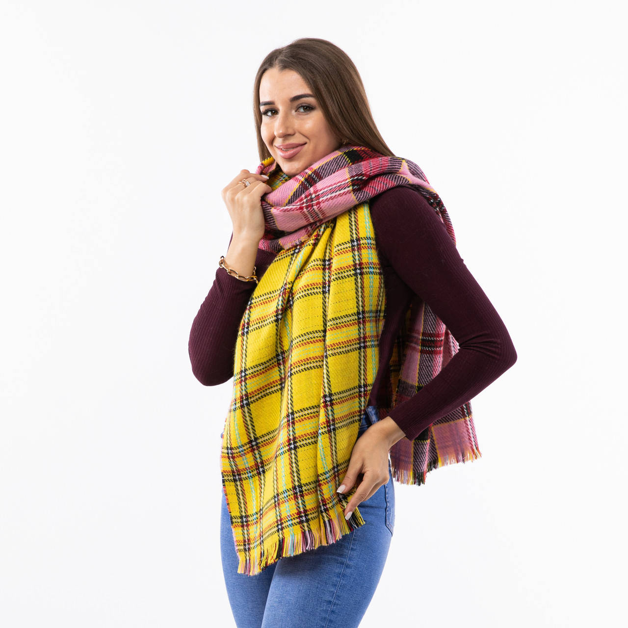 

Вовняний шарф в клітинку 190х70см, Разные цвета