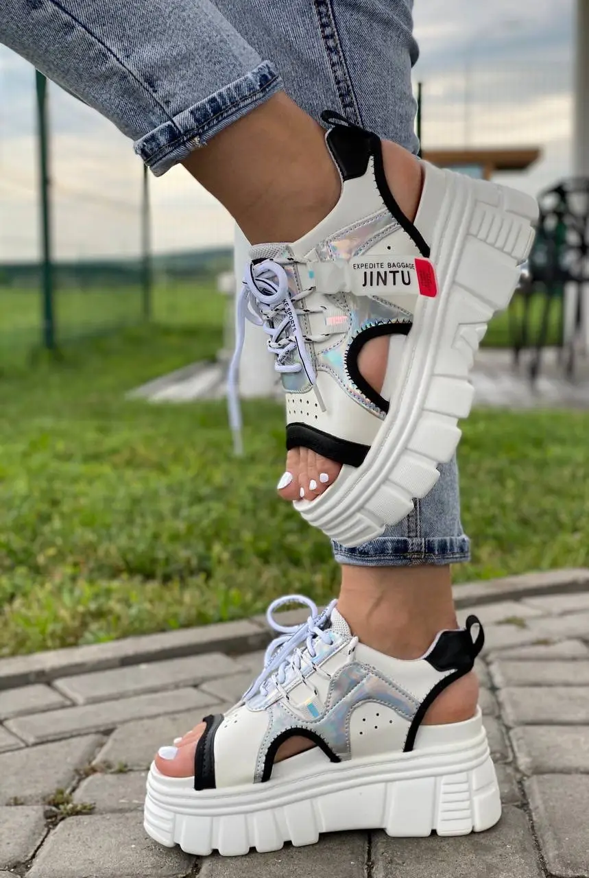 

Босоножки женские на платформе белые | Спортивные летние сандалии на высокой подошве