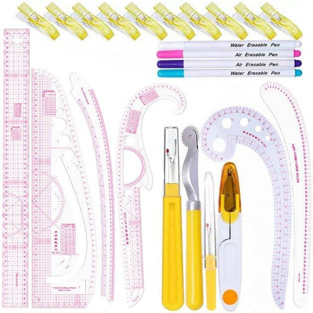 

Комплект инструментов для рукоделия: лекала и правила для кроя и квилтинга, 24 шт