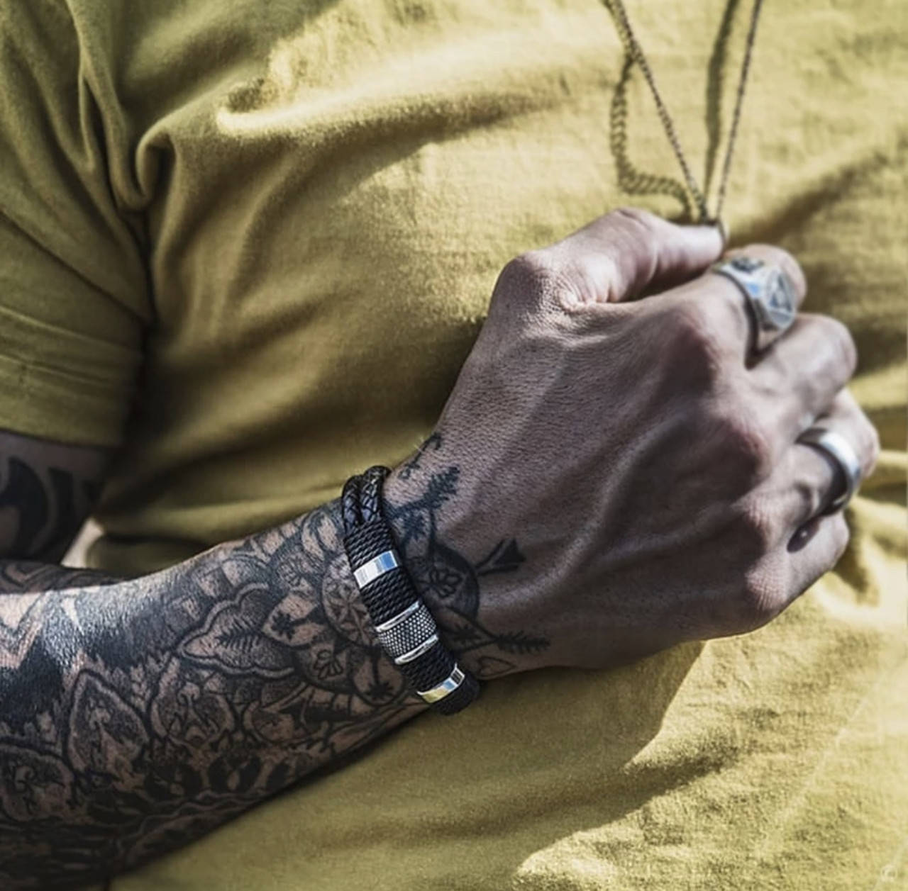 

Браслет мужской кожа и титан