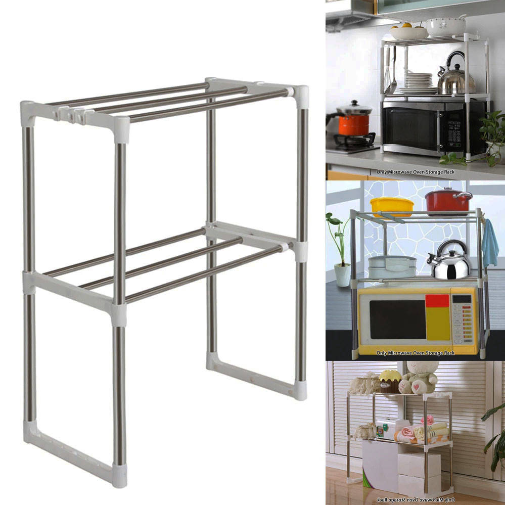 

Настольный кухонный стеллаж под микроволновку с полками для посуды специй 2 яруса