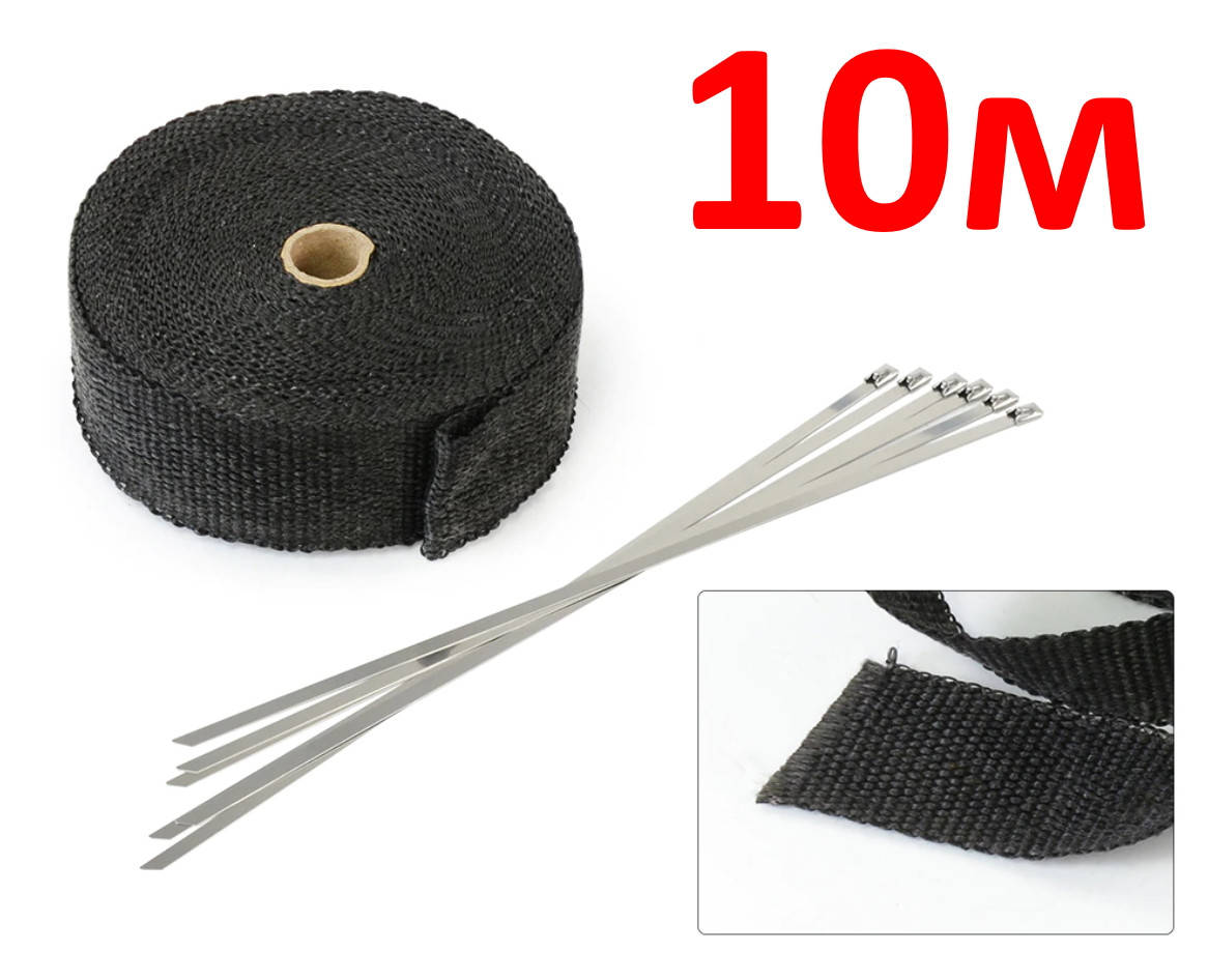 

Термобинт 10м термолента стеклоткань 900°C термо бинт лента обмотка для глушителя Чёрная стекловолокно