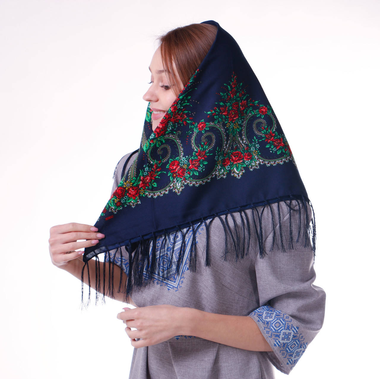 

Хустка темно-синя вовняна т80/125