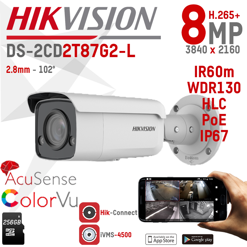 

IP камера ColorVu 8Mp Hikvision DS-2CD2T87G2-L (2.8мм)