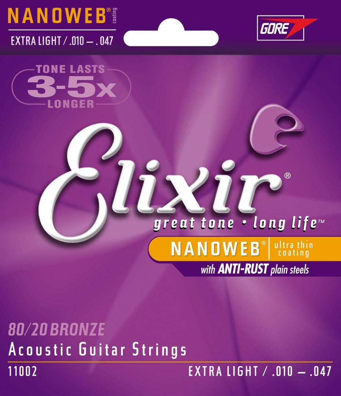 

Струны для акустической гитары Elixir 11002 Nanoweb 80/20 Bronze Acoustic Extra Light 10/47