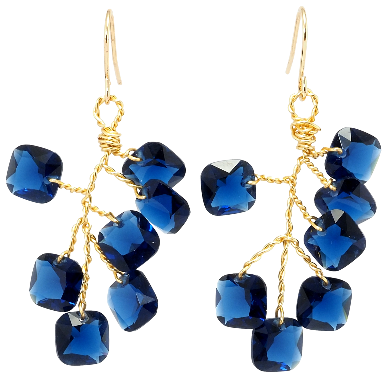 

Серьги Xuping Позолота 18K подвески французский замок "Гроздья синих фианитов"