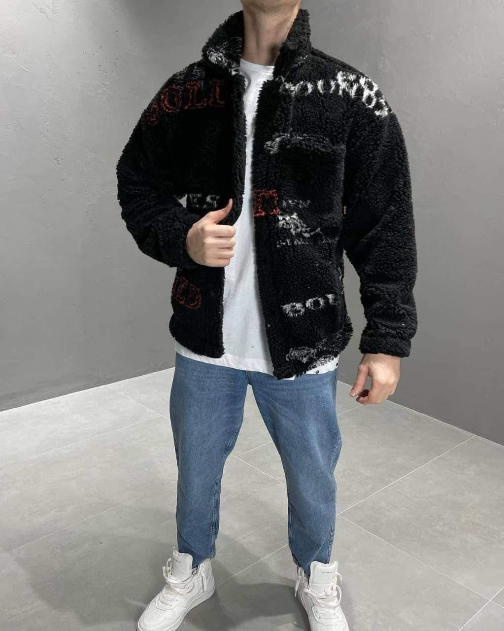 

Мужская стильная мягкая куртка с рисунком чёрная. Мужская весенняя куртка M