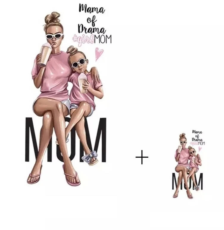 

Парные термонаклейки модные Мама и дочка, Разные цвета