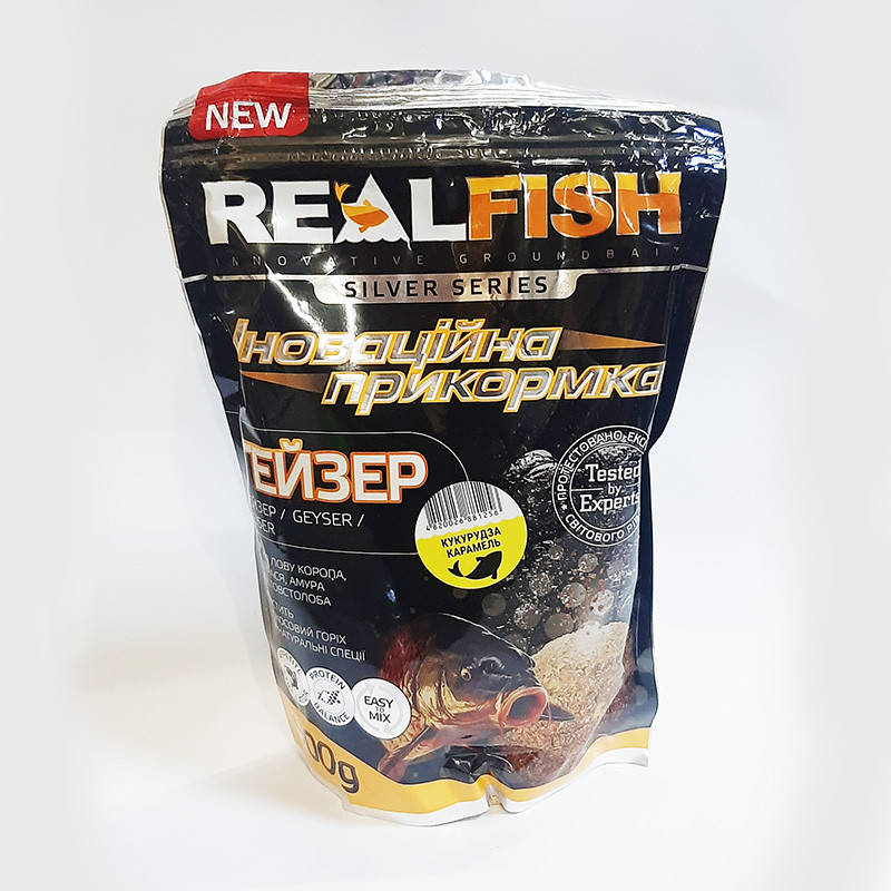 

Прикормка RealFish Гейзер Кукуруза/Карамель 1кг