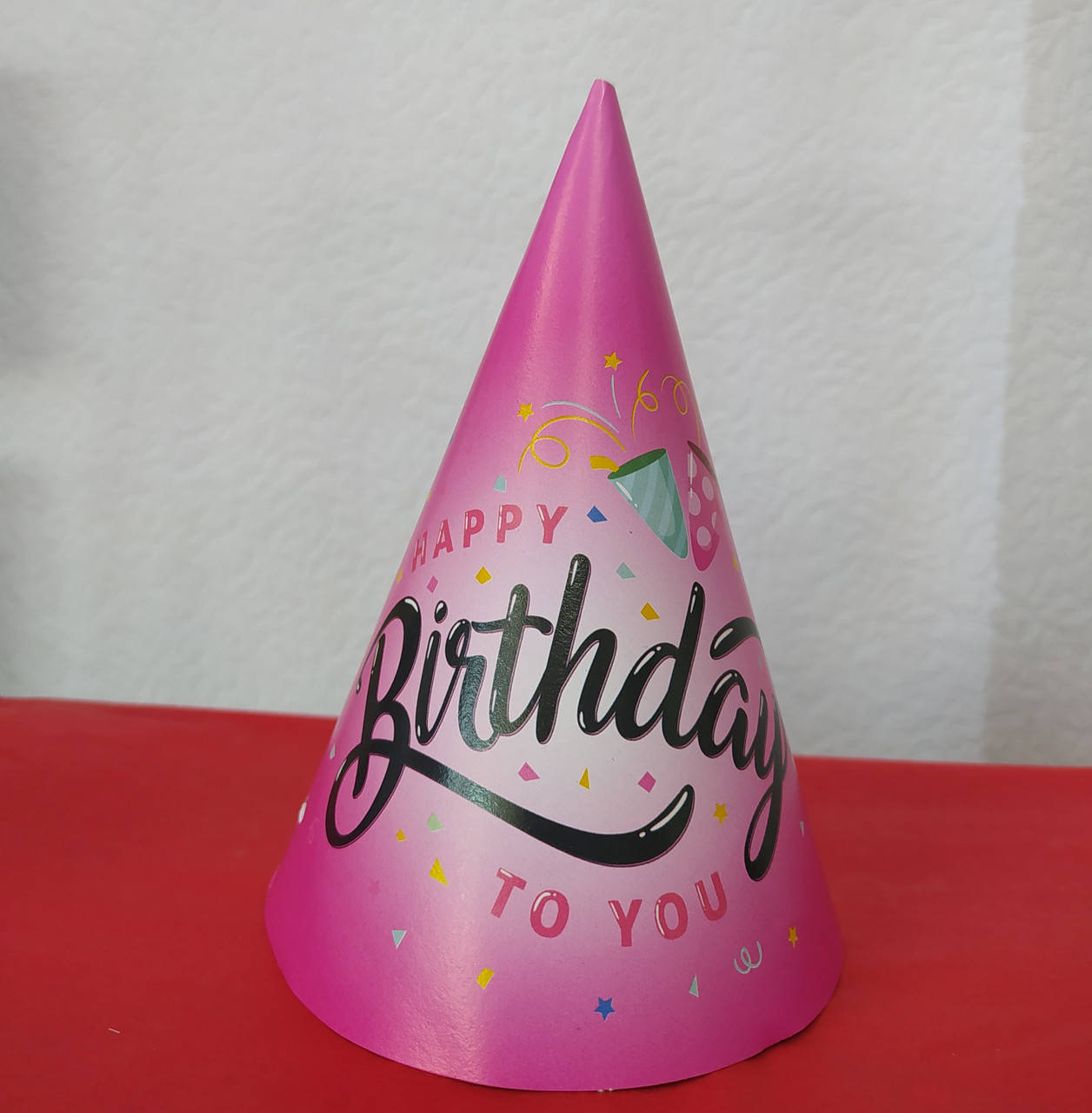 

Набор колпаков праздничных принт Happy Birthday Розовый 15см