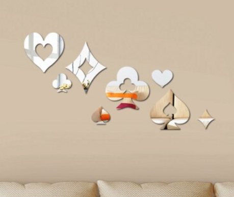 

Зеркальные пластиковые наклейки "карты - пика, бубна, чирва, хрест", 8шт набор, Светло-серый