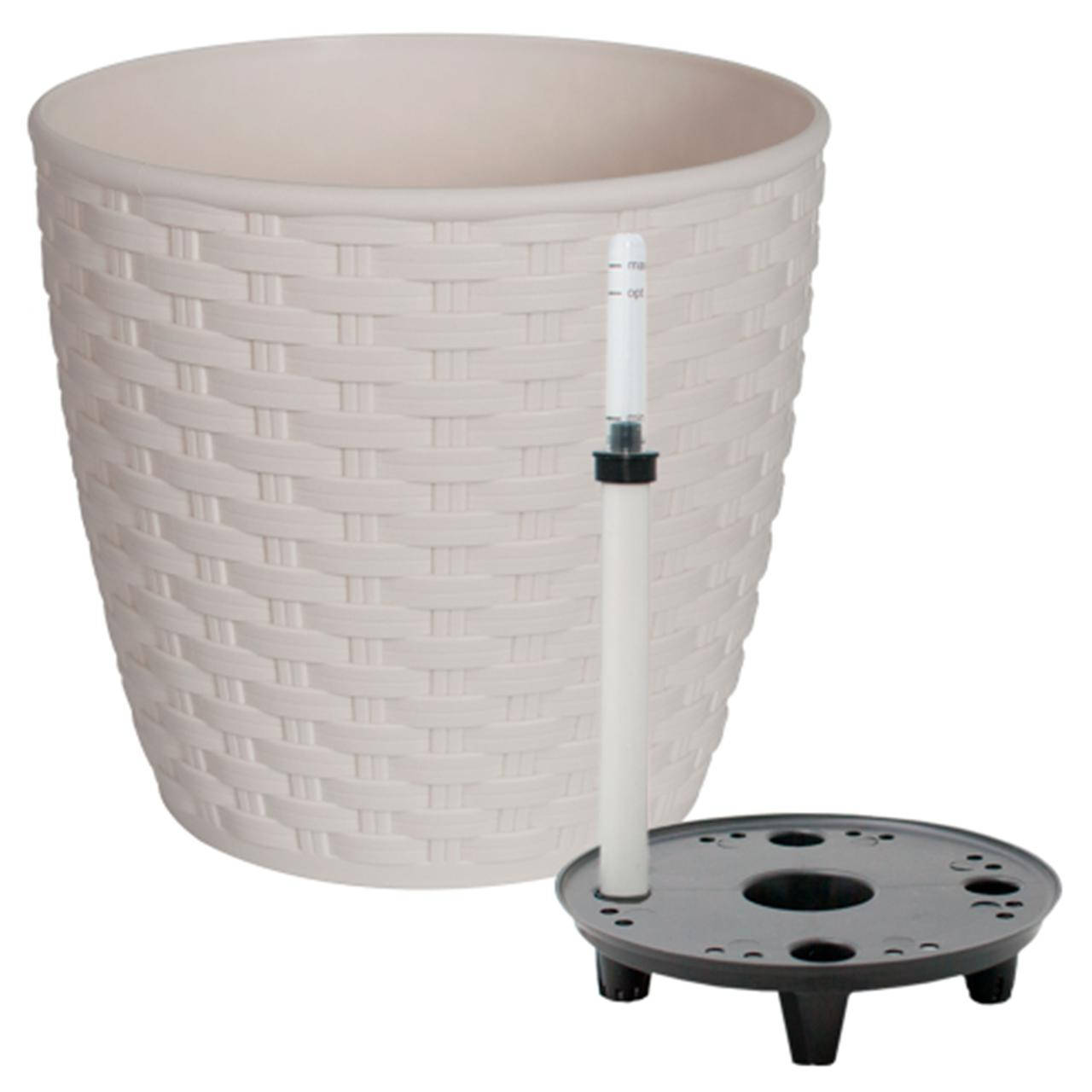 

Вазон Ротанг круглый с поливом 20х18 см 4.1 л белая роза Алеана, Белый