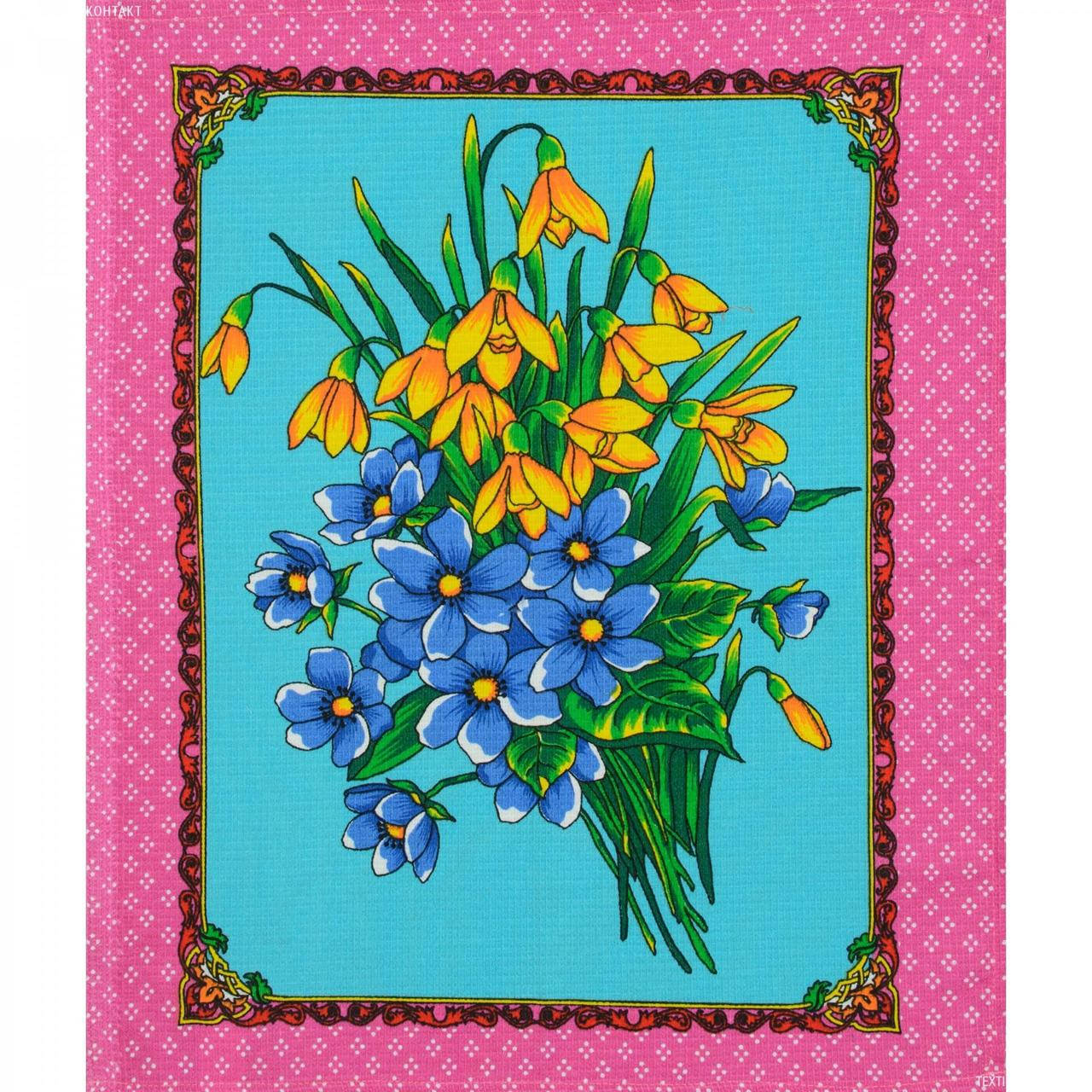 

Полотенце вафельное набивное 58х47 букет, Розовый