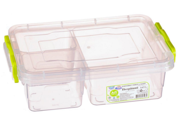 

Контейнер для хранения продуктов с зажимами, тройной - 1,63л