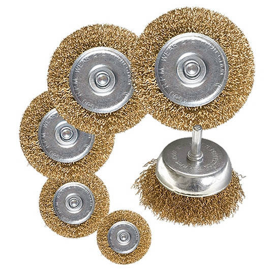

Набор щеток для дрели, 6 шт., 5 плоских 40-50-65-75-100 мм + 1 "чашка" 50 мм, со шпильками // MATRIX 744969