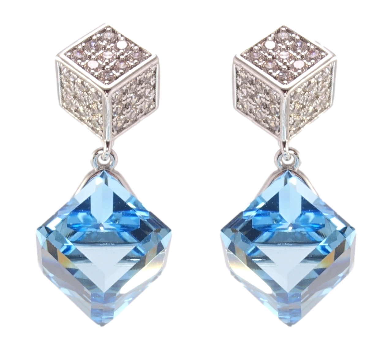 

Серьги Xuping Родий с кр-ми Swarovski гвоздики (пусеты) "Кристаллы Aquamarine"