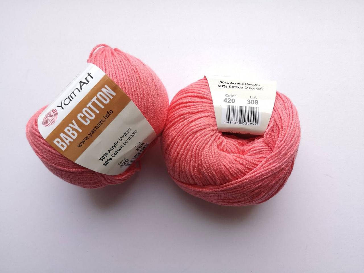 

Пряжа Беби Коттон ЯрнАрт YarnArt Baby Cotton цвет 420 коралл, Красный