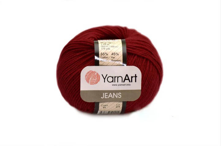 

YarnArt Jeans, Вишня №51, Бордовый