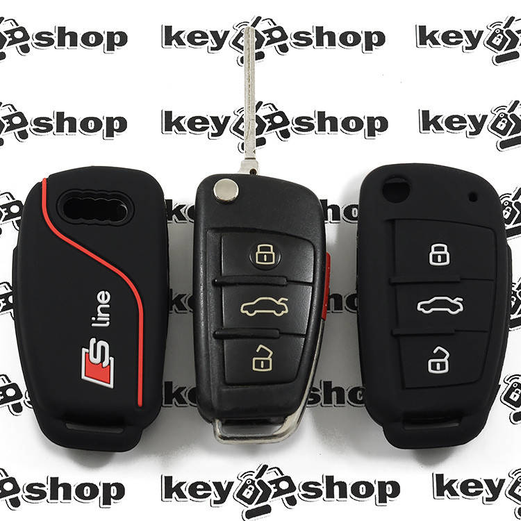 

Чехол для выкидного ключа Audi (Ауди), A1, A3, A6, Q2, Q3, Q7, (черный, силиконовый)