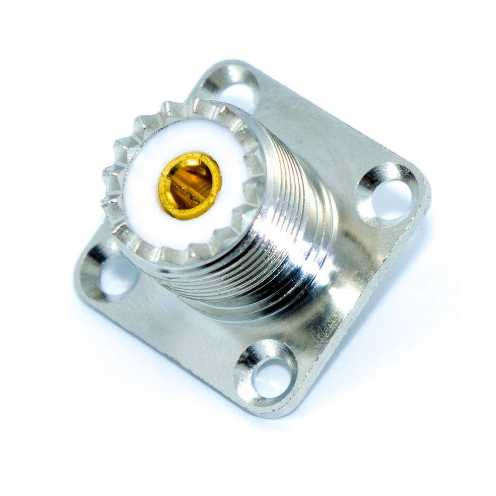 

Гнездо UHF, SO-239 (PL-259) квадратное, монтажное под 4 винты, латунь