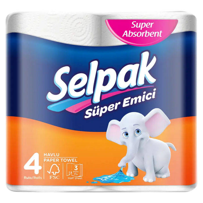 

Бумажные полотенца Selpak 3-х слойные 4 шт, Белый
