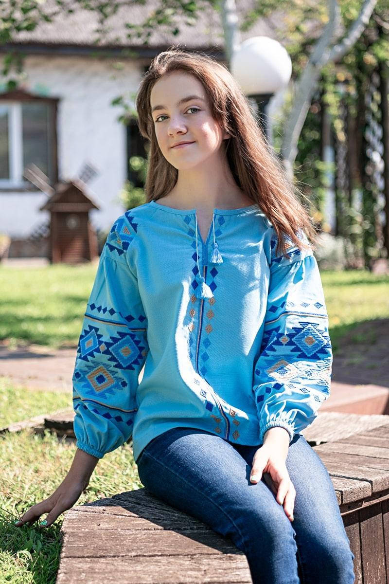 

Вишиванка для дівчаток-підлітків, блакитна, вышиванка, 164