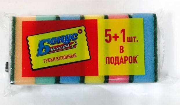 

Губка кухонна Бонус 5 шт, Разные цвета
