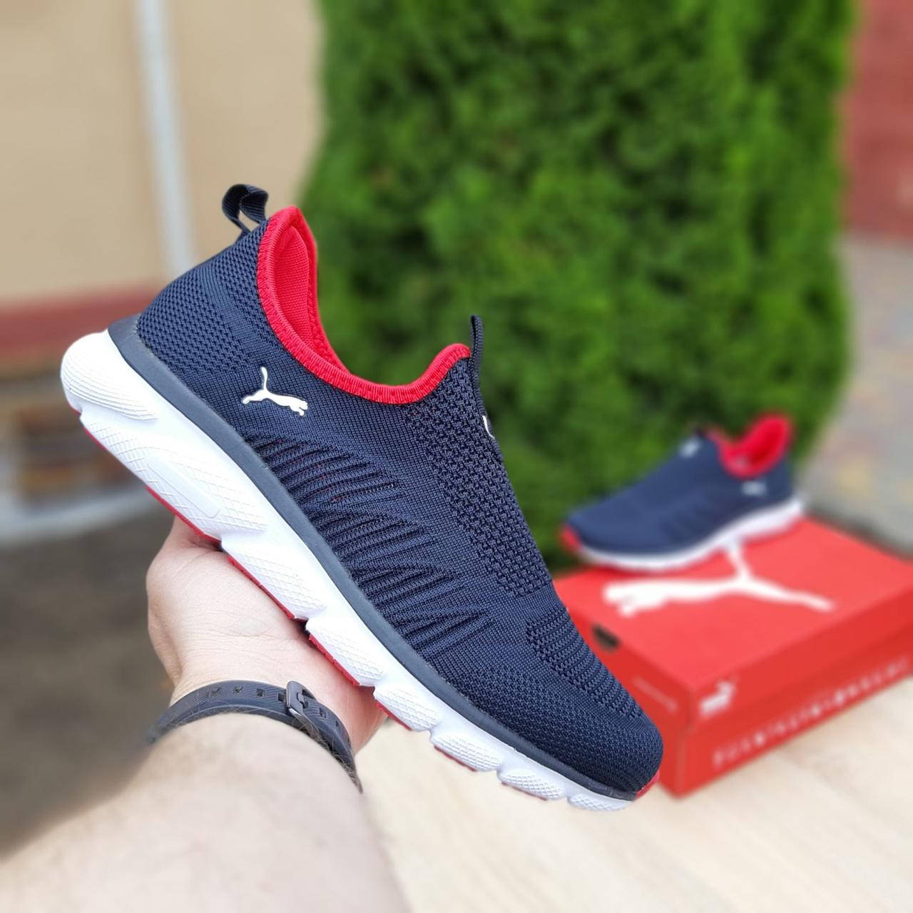 

Дышащие мужские кроссовки на лето тапки из сетки без шнуровки синие с красным, Синий