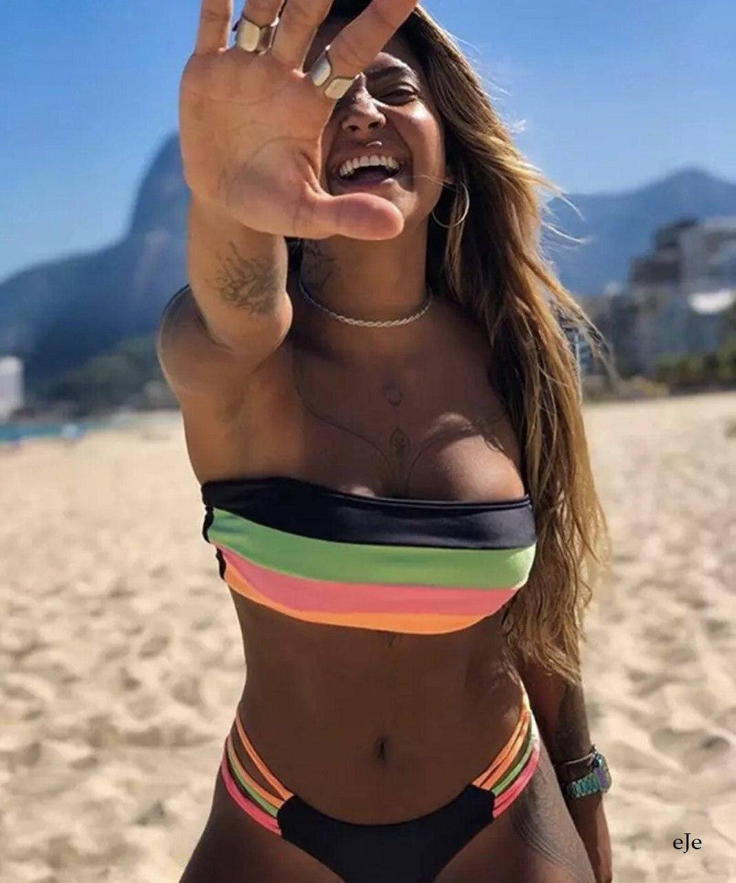 

Трендовый яркий купальник бандо высокого качества, без бретелей, Разные цвета