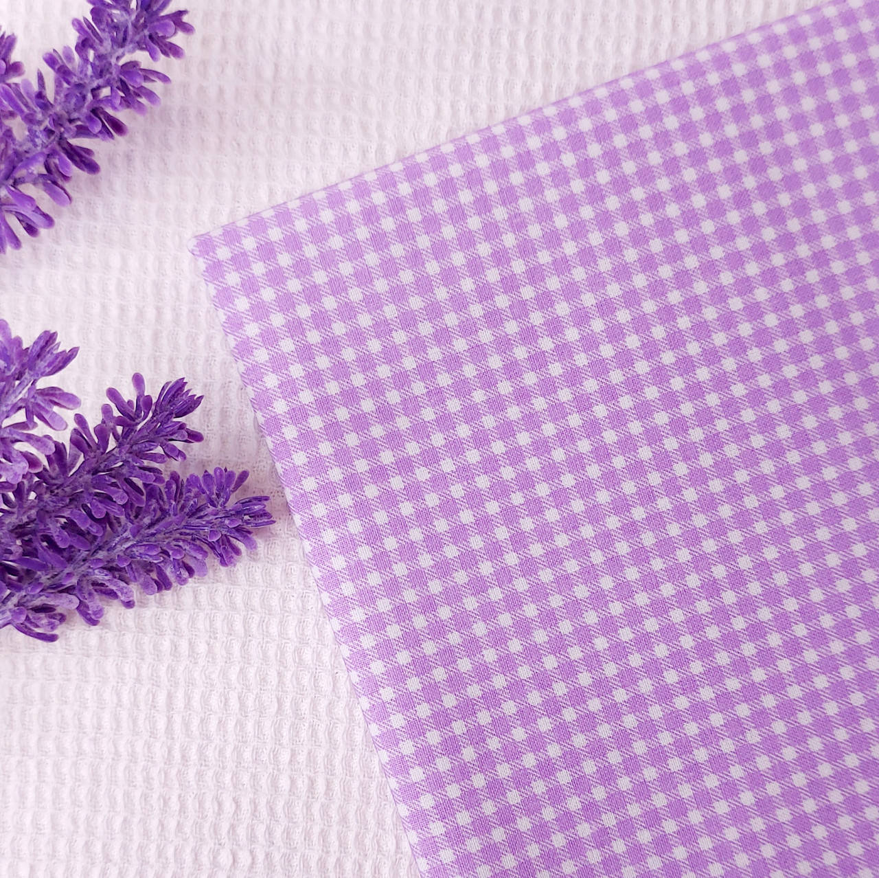 

Отрез ткани мелкая сиреневая клеточка, 45*50 см