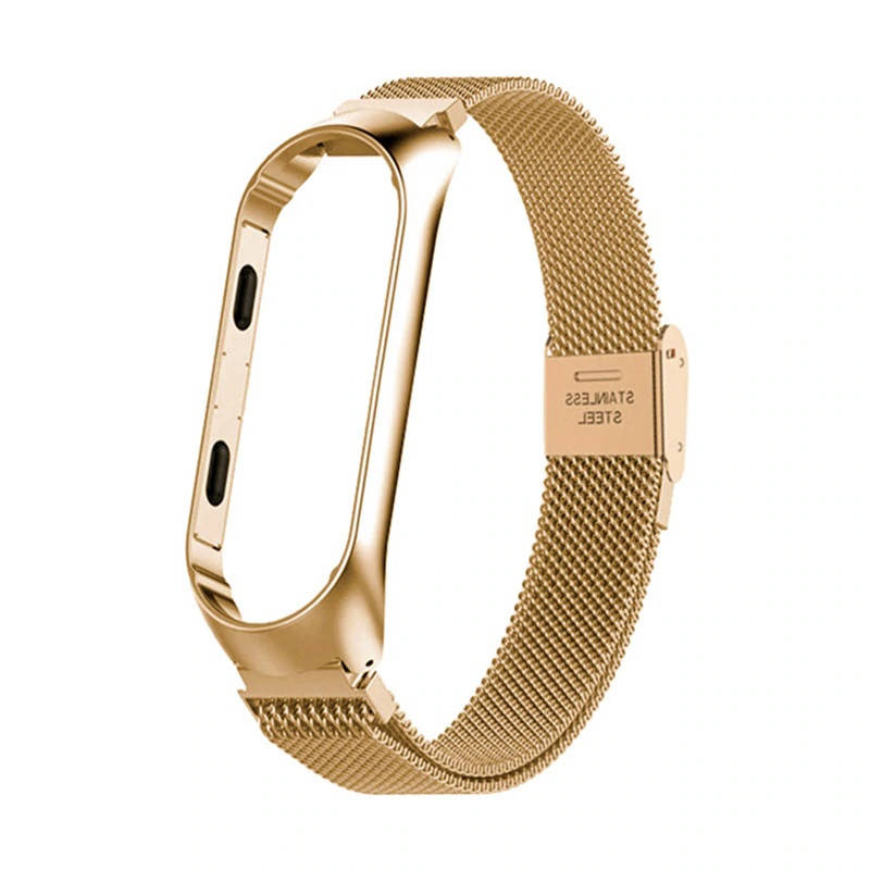

Ремешок для фитнес браслета Xiaomi Mi Band 3 и 4 Mesh steel Gold