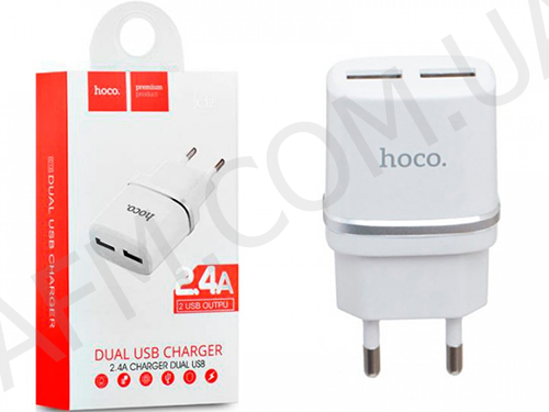 

СЗУ блок Hoco C12 Smart (2USB/ 2.4A) белый