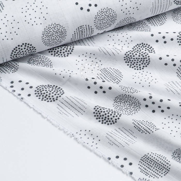 

Муслин в квадратики с цифровой печатью "Круги с точек", ширина 165 см, Черный