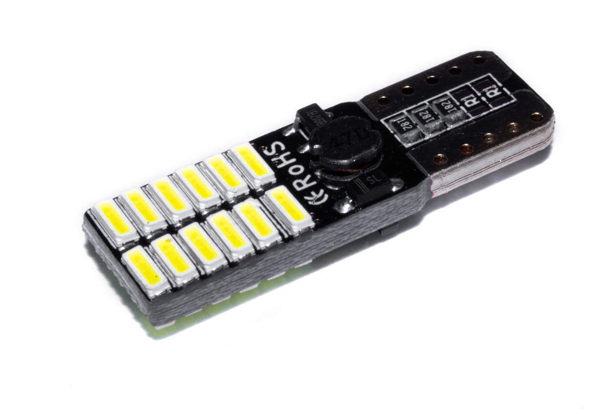 

Светодиодная лампа AllLight T10 24 диода 4014 W2,1x9,5d 12V WHITE + обманка и драйвер