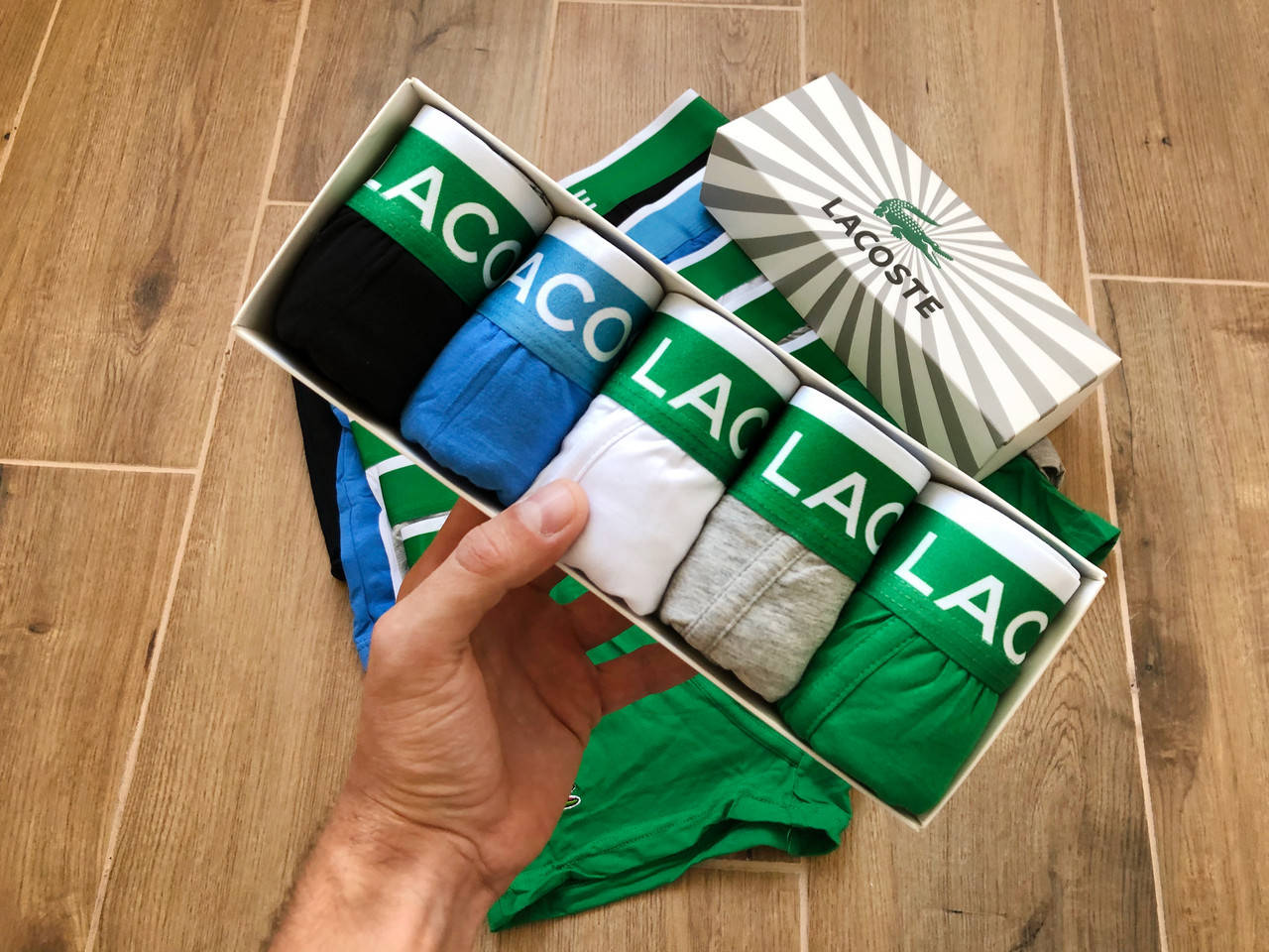 

Набор мужских трусов Lacoste 5 штук нижнее белье Лакост классические боксёры хлопок! XL, Разные цвета