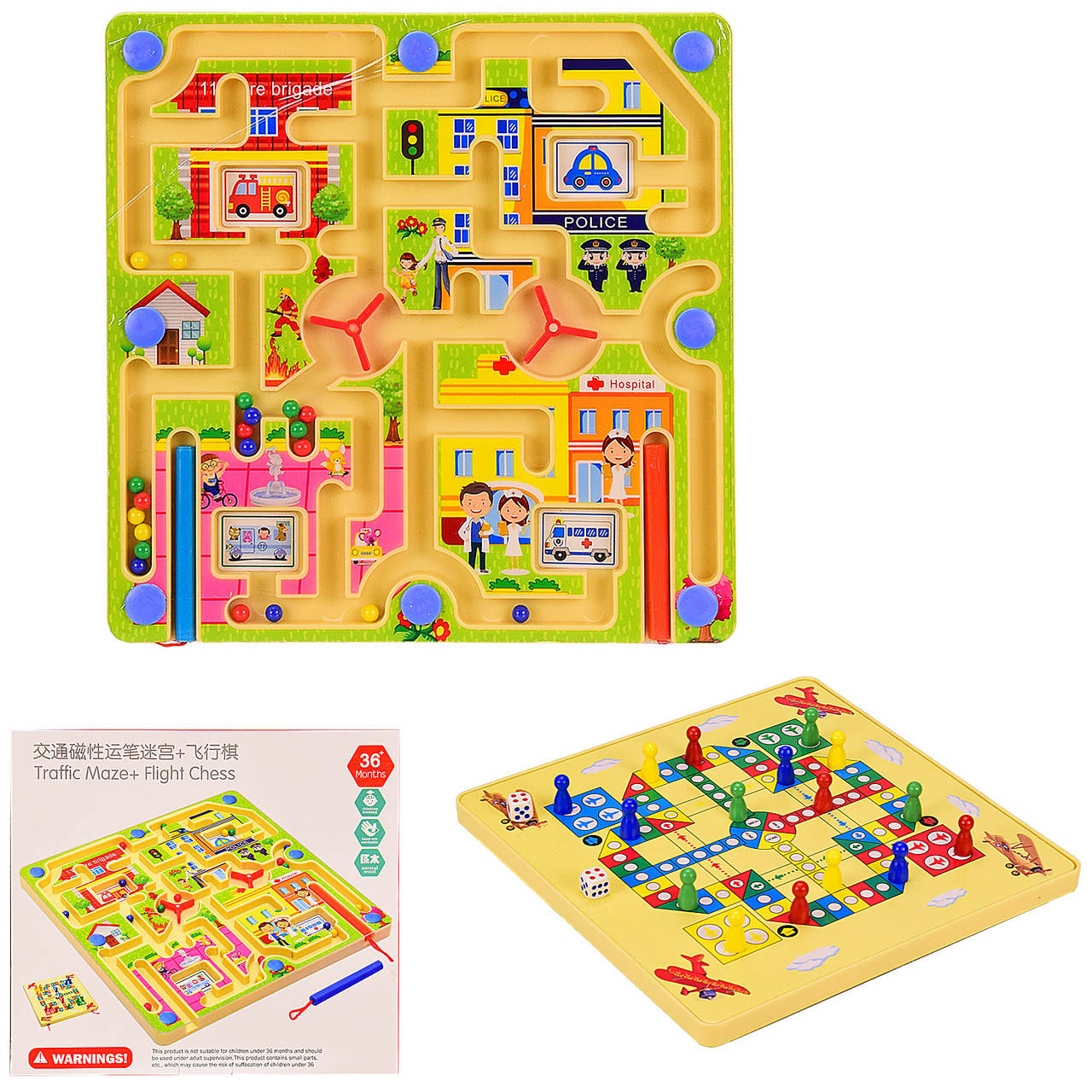 

Деревянная игрушка J209 (60шт) лабиринт+настольная игра 29*26*2 см