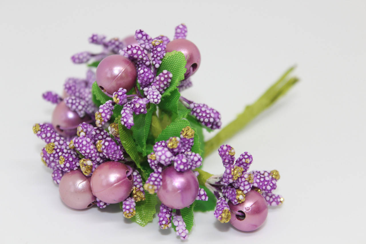 

Тычинки фиолетовые с жемчужиной и золотыми вкраплениями, 10 веточек в наборе