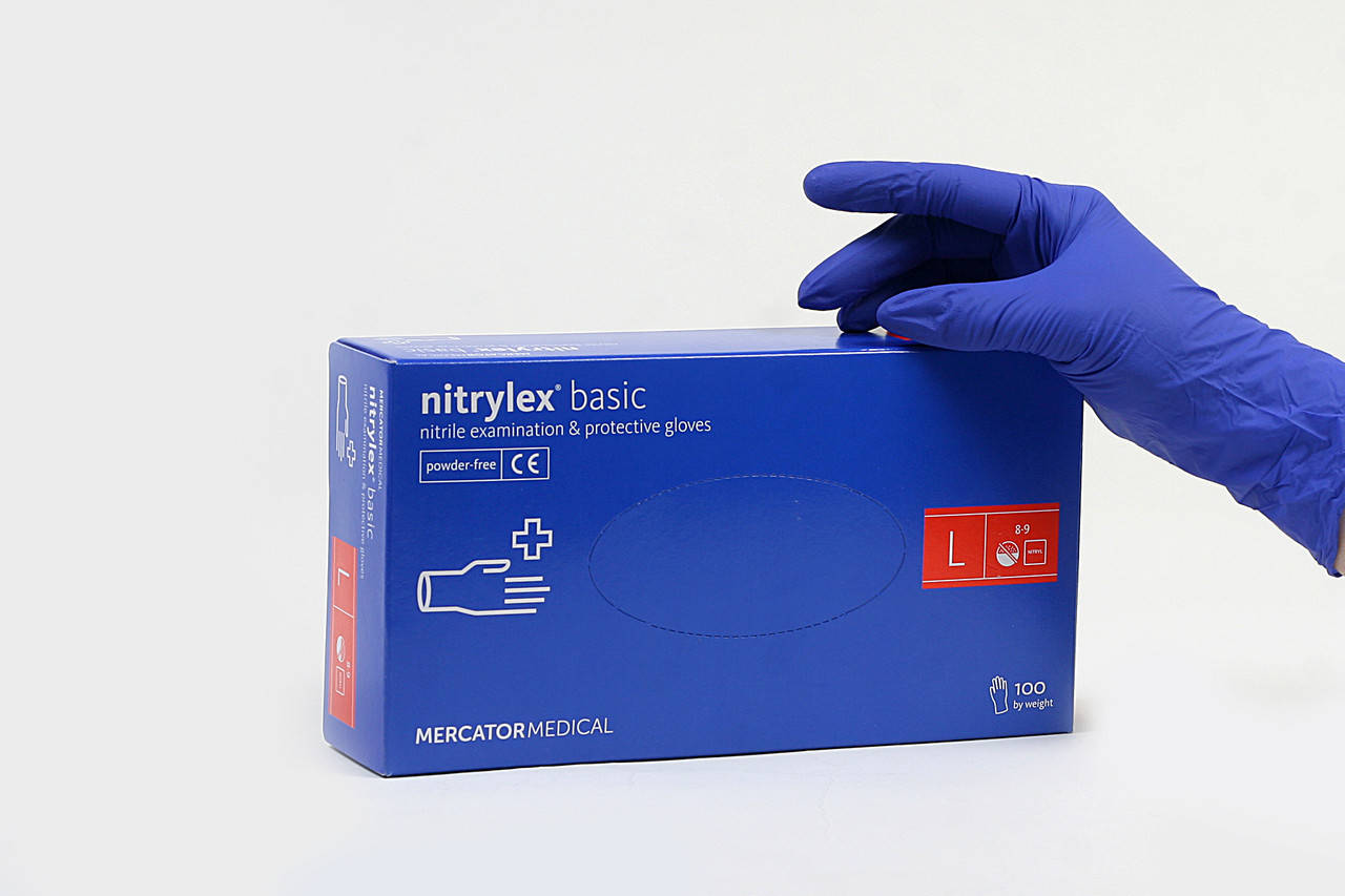 

Перчатки нитриловые MERCATOR Nitrylex Basic BLUE неопудренные, размер  , 100 шт, Синий