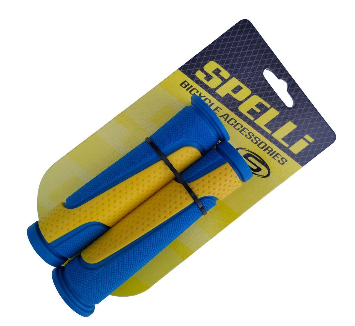 

Грипсы велосипедные Spelli SBG-6708L, 127 мм. желто-голубые