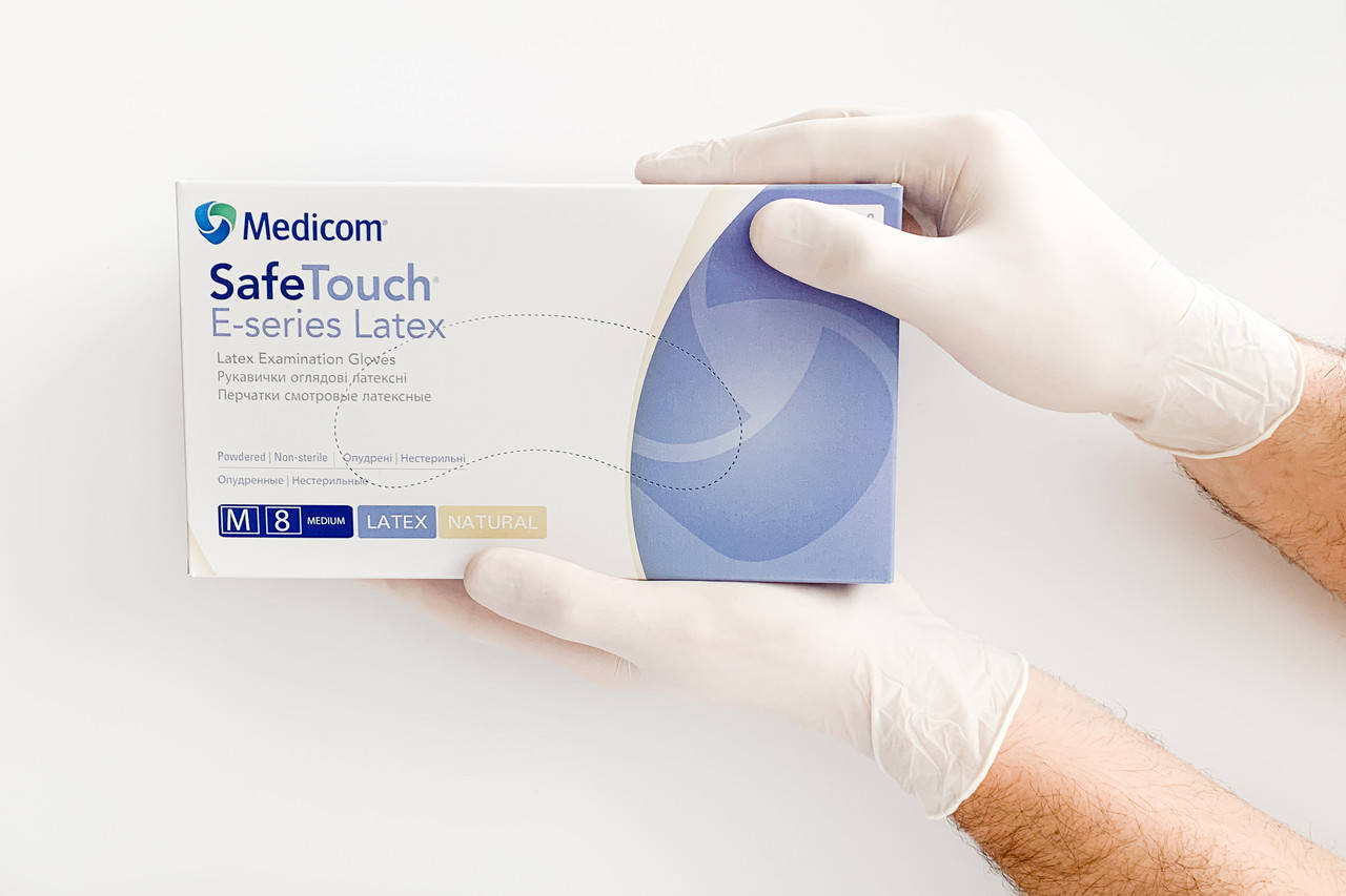 

Защитные латексние перчатки Medicom, М, белие, 100 шт., Белый
