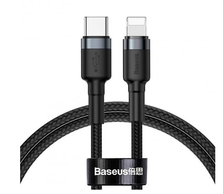 

Кабель Baseus Cafule Cable Type-C to iP PD 18W 1m Gray+Black (CATLKLF-G1), Черный