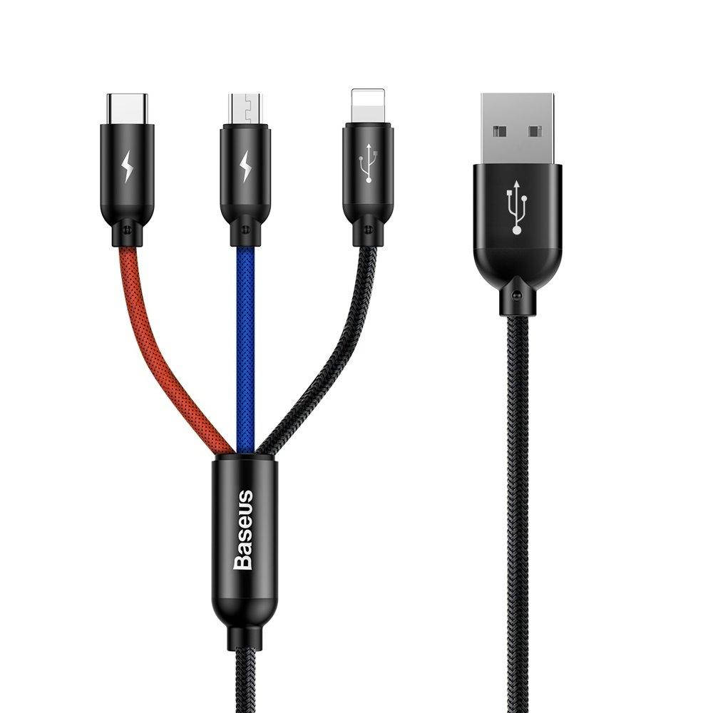 

USB кабель Baseus Three Primary Colors 3-in-1 microUSB / Lightning / TypeC 3.5A 1.2m (CAMLT-BSY01), Черный
