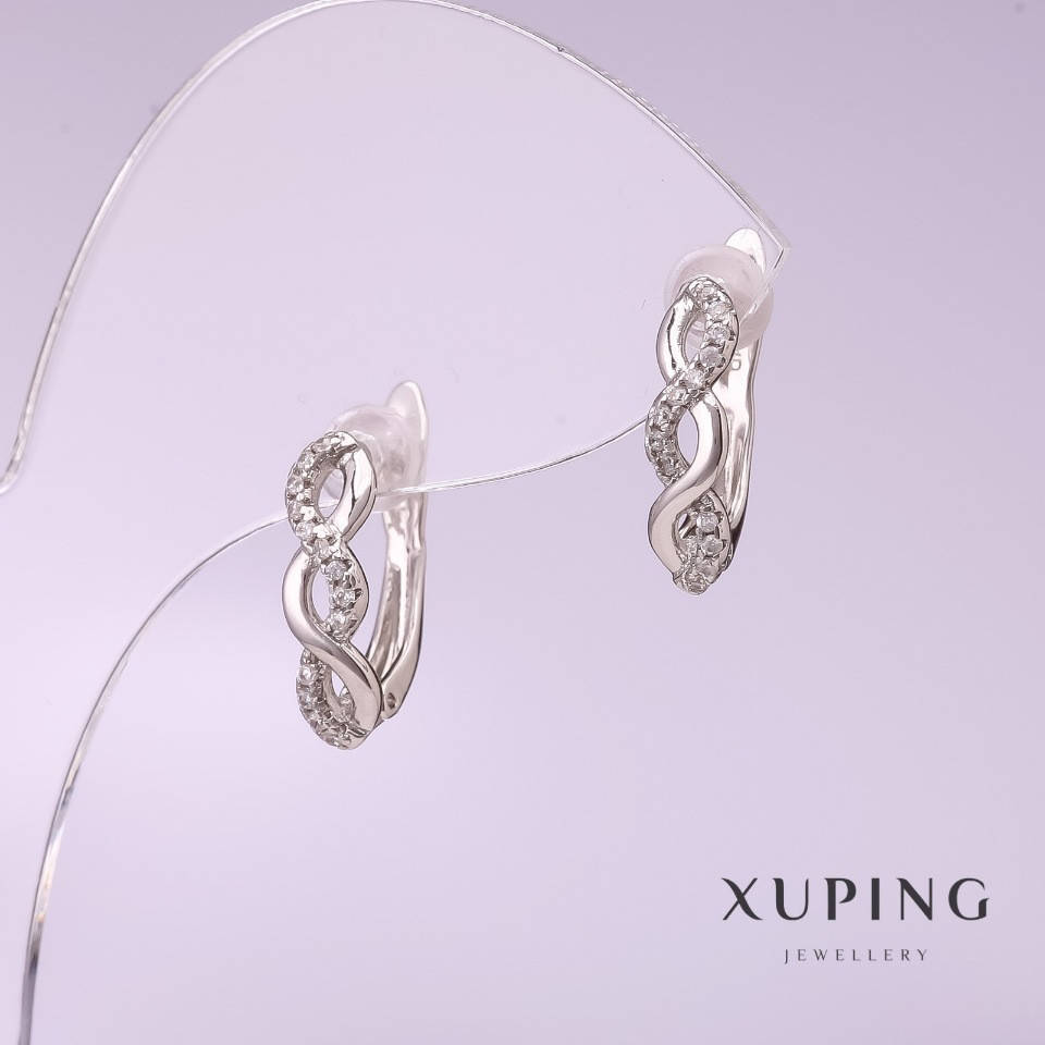 

Серьги Xuping с белыми стразами 14х4мм родий