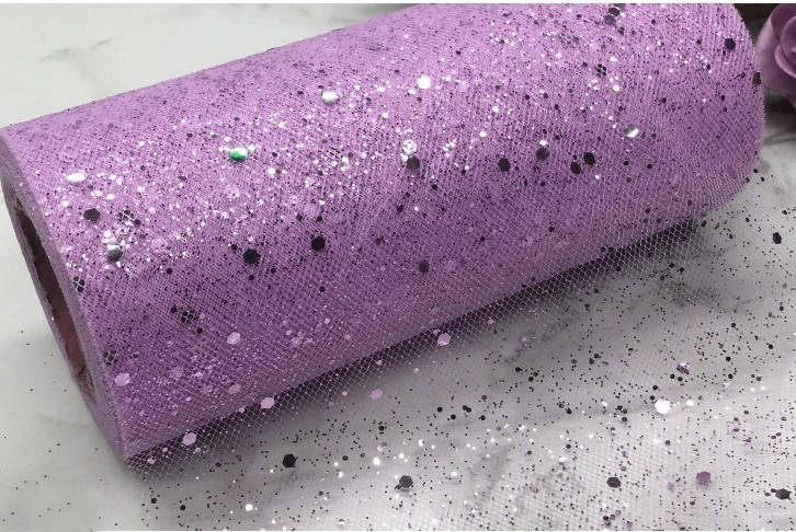 

(10 ярдов) Фатин в рулоне с глиттером и блестками, ширина 15см , цвет - сиреневый