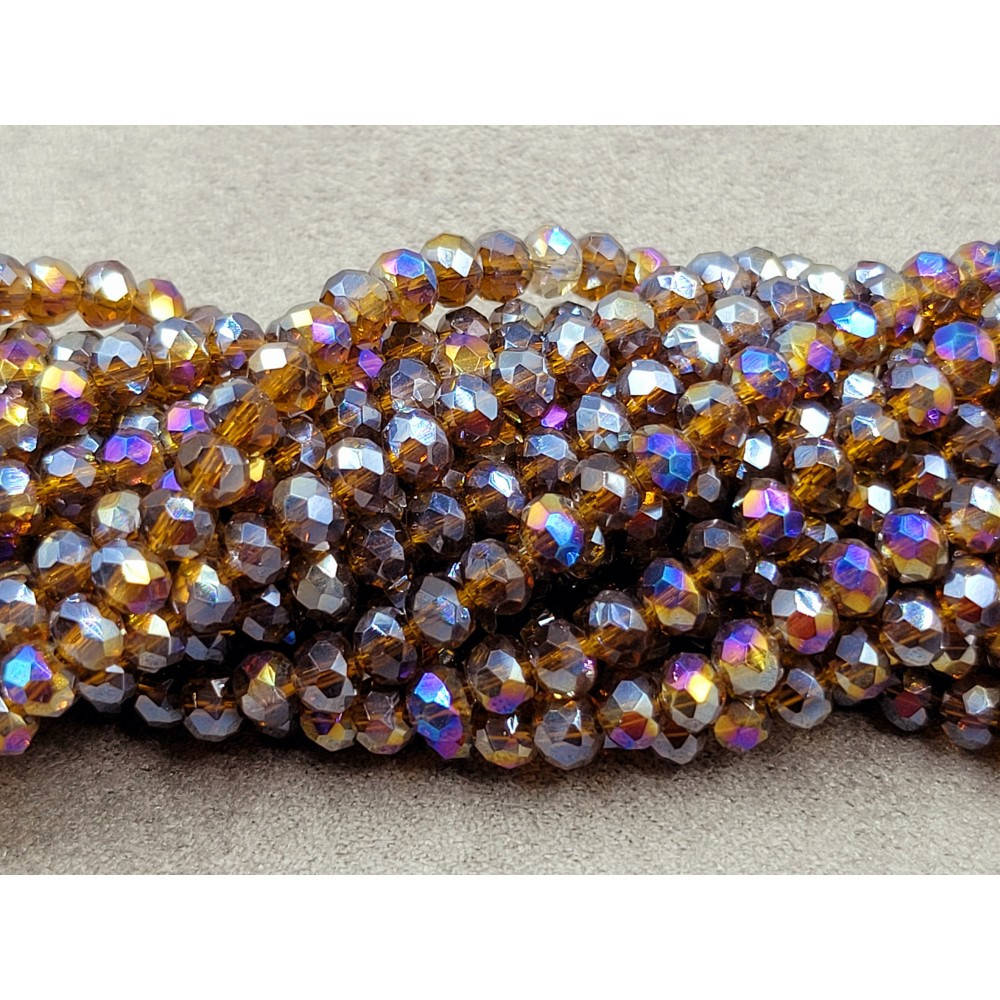 

Бусины на нитке Стекло рондель d=4мм цвет темно-медовый прозрачный с переливом