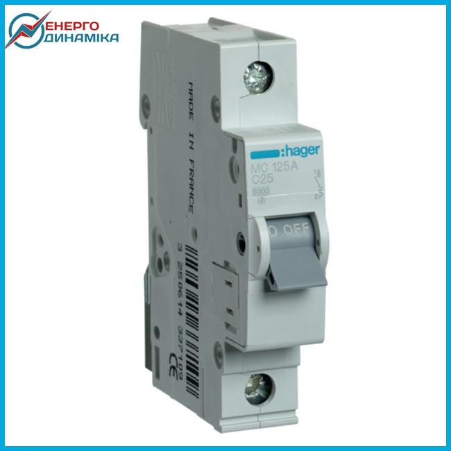 

Автоматический выключатель Hager 1P 6kA C-25A 1M MC125A