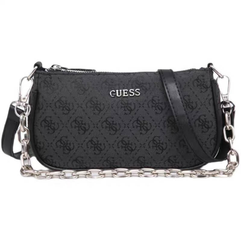 

Женская классическая маленькая сумочка GUESS багет через плечо черная, Черный