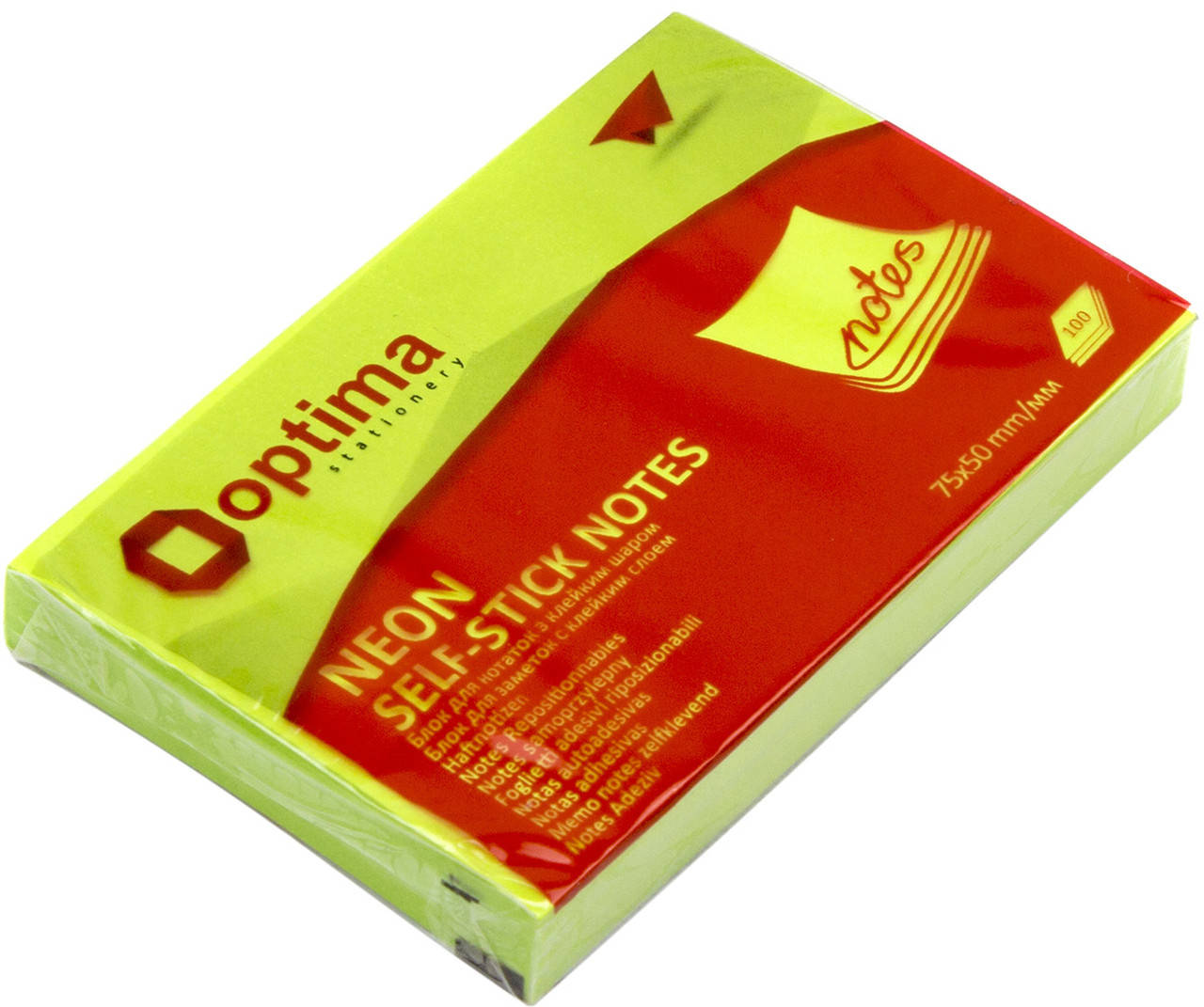

Блок/зам. липк. краєм 75х50мм 100арк. неон. салатовий "Optima" №O25512-13(12)